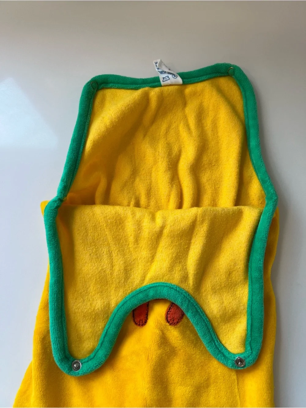 Vintage German Yellow Terry Cloth One-Piece Footed Romper with Cat Applique